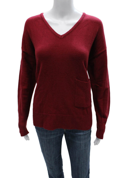 Renuar Women Pullover Sweater V-Neck Red Long Sleeve Size M
