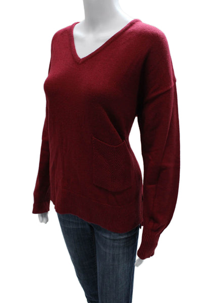 Renuar Women Pullover Sweater V-Neck Red Long Sleeve Size M