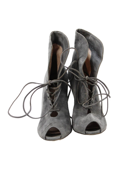 Gianvito Rossi Womens Suede Lace Up Peep Toe Ankle Boots Grey Size 36.5 6.5