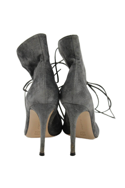 Gianvito Rossi Womens Suede Lace Up Peep Toe Ankle Boots Grey Size 36.5 6.5