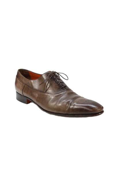 Santoni Mens Leather Lace Up Oxford Dress Shoes Brown Size 15 D