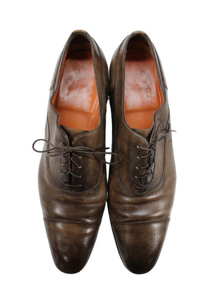 Santoni Mens Leather Lace Up Oxford Dress Shoes Brown Size 15 D