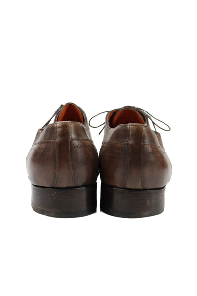 Santoni Mens Leather Lace Up Oxford Dress Shoes Brown Size 15 D