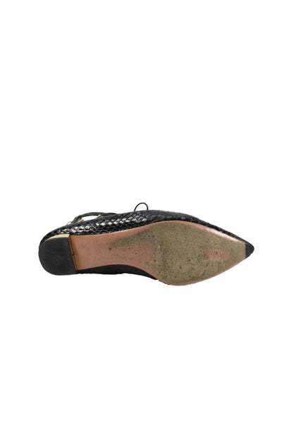 Aquazzura Womens Snakeskin Print Lace Up Ballet Flats Black Size 36.5 6.5