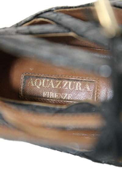Aquazzura Womens Snakeskin Print Lace Up Ballet Flats Black Size 36.5 6.5