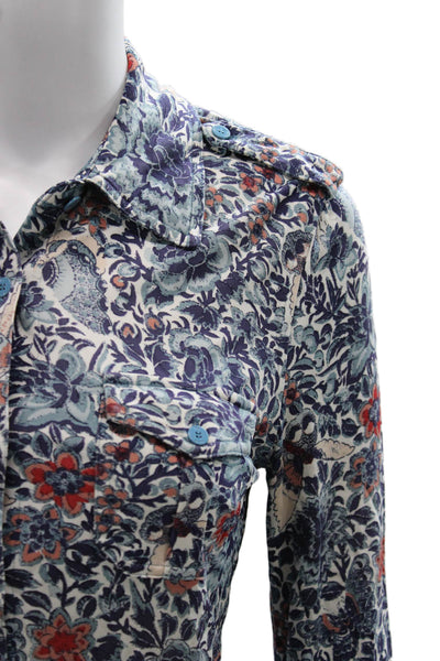 Tory Burch Women Floral Rayon Collared Button-Up Long Sleeve Petites Size S