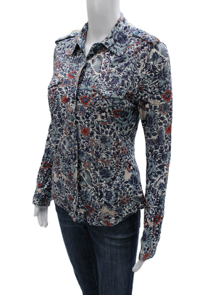 Tory Burch Women Floral Rayon Collared Button-Up Long Sleeve Petites Size S