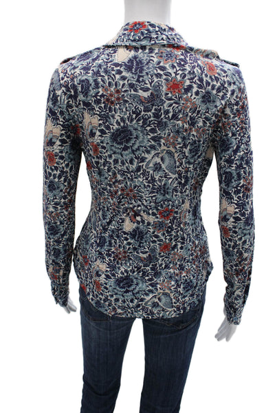 Tory Burch Women Floral Rayon Collared Button-Up Long Sleeve Petites Size S