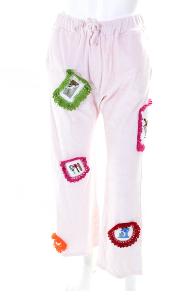 Michaela Buerger Womens Velour Crochet Patch Lounge Pants Pink Size Extra Small