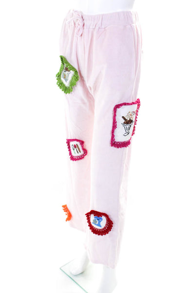 Michaela Buerger Womens Velour Crochet Patch Lounge Pants Pink Size Extra Small