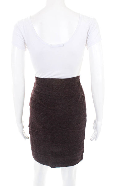 Designer Womens Knee Length Straight Skirt Purple Ruffled Layers Size 2