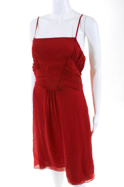 Carolina Herrera Womens Spaghetti Strap Knee Length Dress Red Silk Size 8