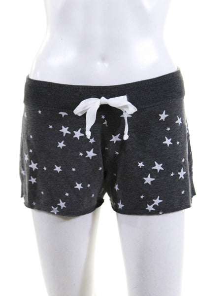 Juvia Womens Classic Rise Casual Drawstring Shorts Gray White Cotton Star Size S