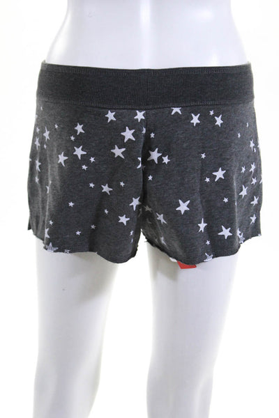 Juvia Womens Classic Rise Casual Drawstring Shorts Gray White Cotton Star Size S