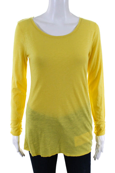 Juvia Womens Long Sleeve Boat Neck Basic Tee Shirt Yellow Cotton Size S