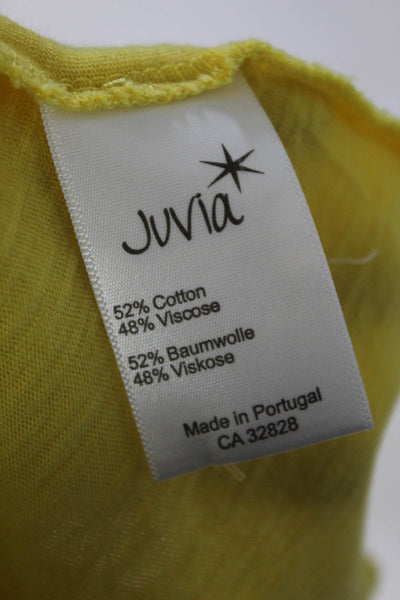 Juvia Womens Long Sleeve Boat Neck Basic Tee Shirt Yellow Cotton Size S