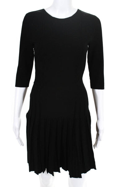Cushnie Et Ochs Womens Long Sleeve Pleated Knit Mini A-Line Dress Black Size XS
