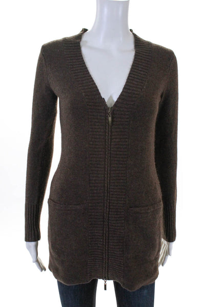 Cynthia Rowley Dark Brown V-Neck Wool Blend Long Sleeve Knit Cardigan Size XS