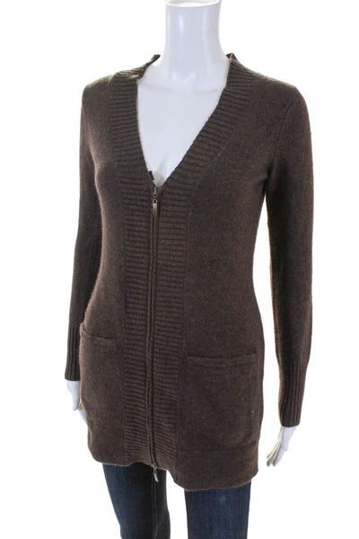 Cynthia Rowley Dark Brown V-Neck Wool Blend Long Sleeve Knit Cardigan Size XS