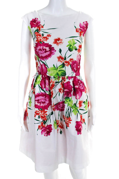 Eliza J White Pink Orange Floral Print Belted Waist Dress Size 10 New $168 JG08
