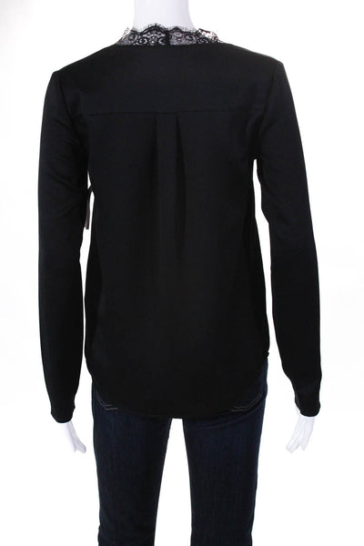 Cooper & Ella Black V Neck Long Sleeve Lace Trim Blouse Size Extra Small JG11