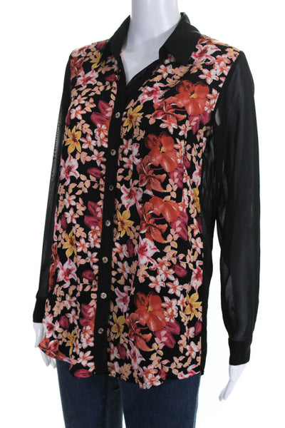 Blu Moon Womens Button Down Long Sleeve Floral Blouse Shirt Top Size XS