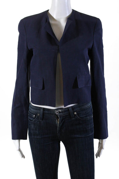 Emporio Armani Womens Collared Hidden Button Cropped Jacket Linen Size IT 38