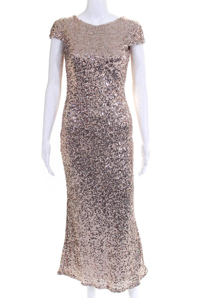 Badgley Mischka Womens Award Winner Sequin Sheath Gown Pink Size 0 10251693