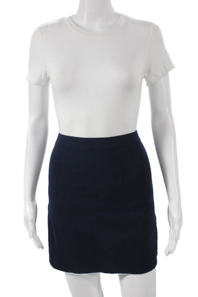 Zara Womens Straight Pencil Mini Skirt Blue Cotton Size S