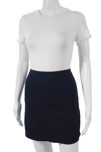 Zara Womens Straight Pencil Mini Skirt Blue Cotton Size S