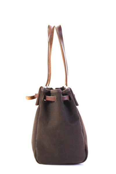 Hermes Brown Canvas Leather Trim Herbag Cabas MM Tote Handbag BY4476