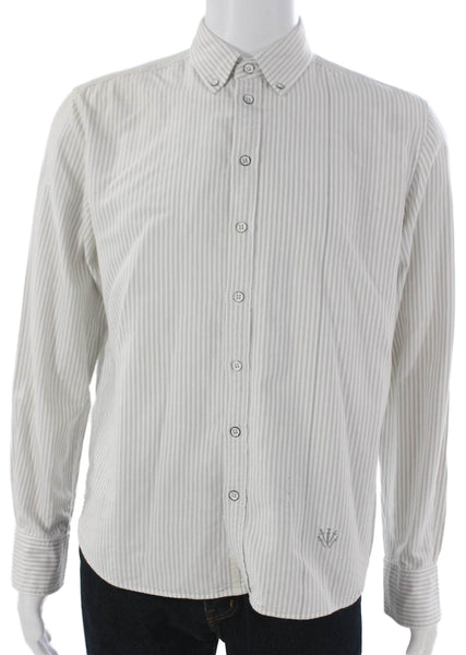 Rag & Bone Mens Cotton Striped Collar Button Down Shirt White Size Large