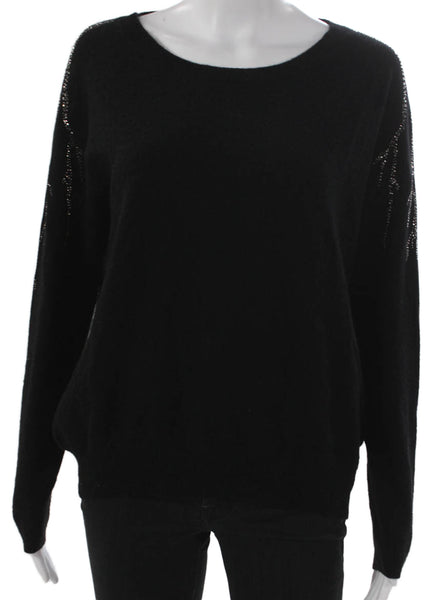 Allude Women Cashmere Pullover Black Round Neck Long Sleeve Size S