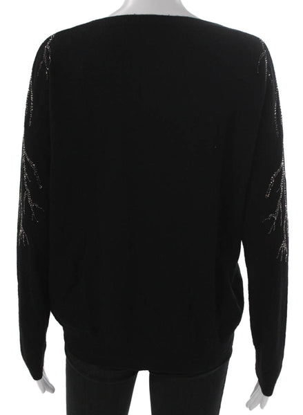 Allude Women Cashmere Pullover Black Round Neck Long Sleeve Size S