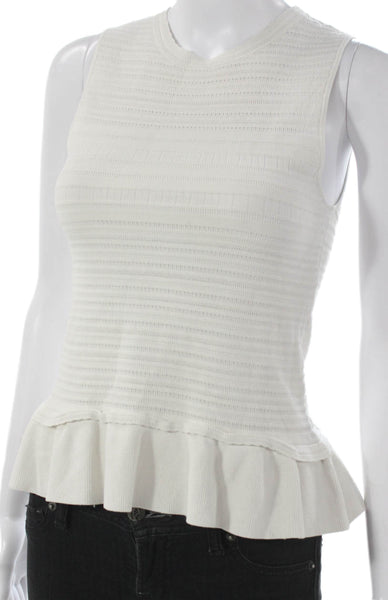 Rebecca Taylor Women White Viscose Basic Sleeveless Tank Round Neck Size M