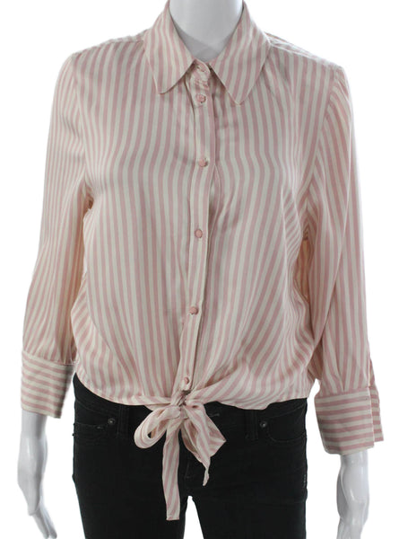 B.yu Women Basic Blouse Pink Striped Collared Viscose Long Sleeve Size S