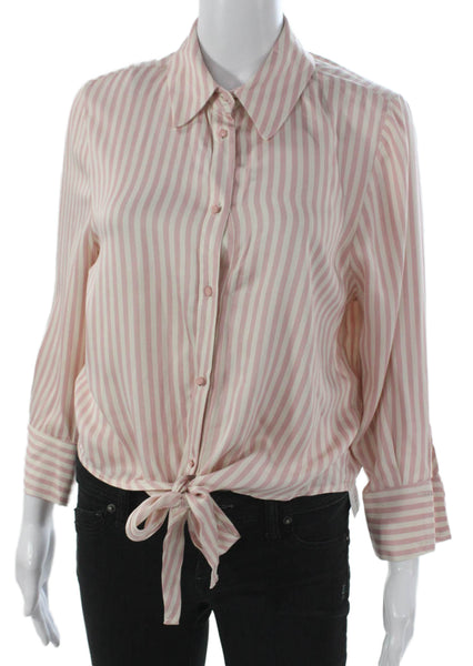 B.yu Women Basic Blouse Pink Striped Collared Viscose Long Sleeve Size S