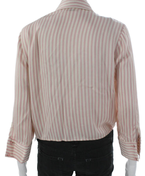 B.yu Women Basic Blouse Pink Striped Collared Viscose Long Sleeve Size S