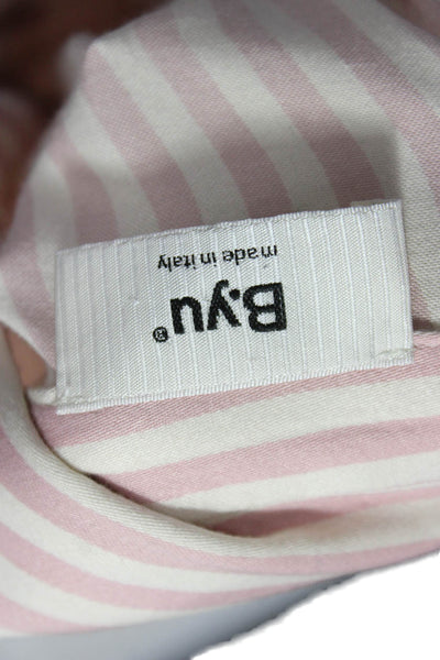 B.yu Women Basic Blouse Pink Striped Collared Viscose Long Sleeve Size S