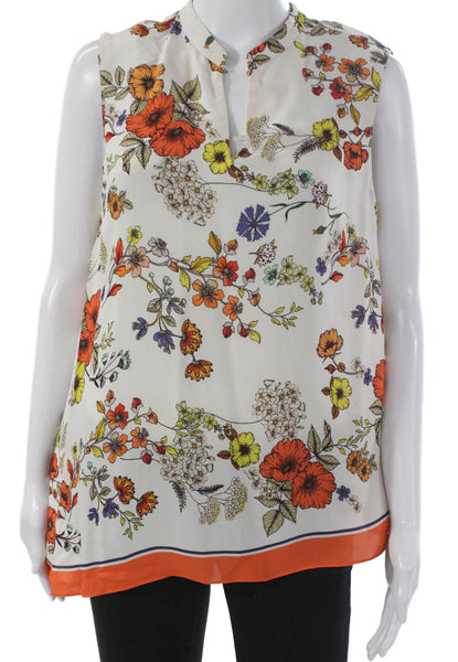 Elie Tahari Women Tunic Blouse White Sleeveless Collared Viscose Floral Size S