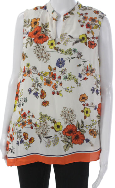 Elie Tahari Women Tunic Blouse White Sleeveless Collared Viscose Floral Size S