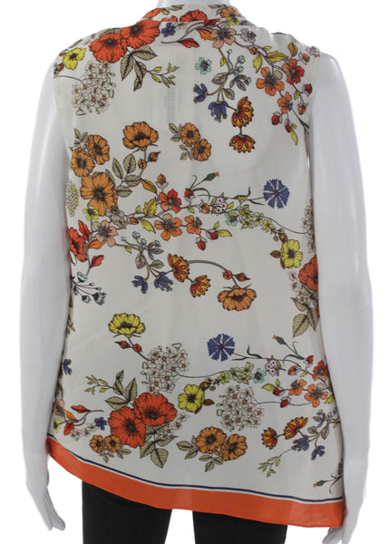 Elie Tahari Women Tunic Blouse White Sleeveless Collared Viscose Floral Size S