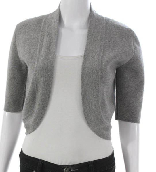 Allude Womens Cashmere Shrug Sweater Gray Collared 3/4 Sleeve Size S