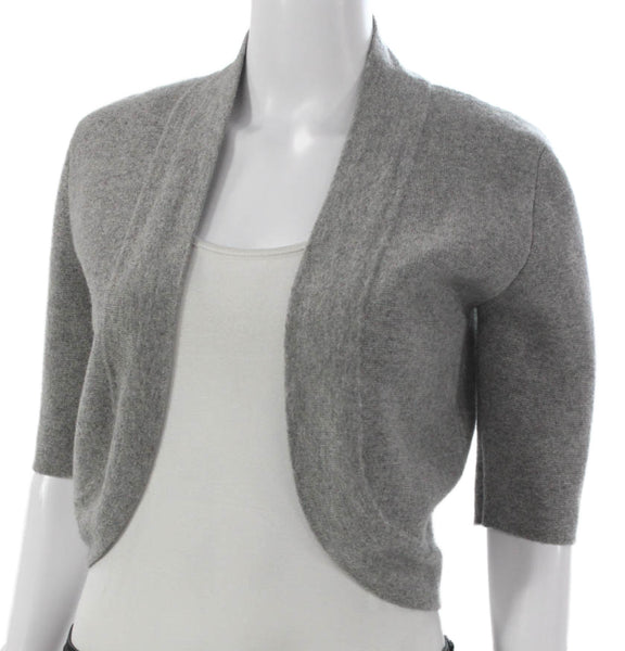 Allude Womens Cashmere Shrug Sweater Gray Collared 3/4 Sleeve Size S