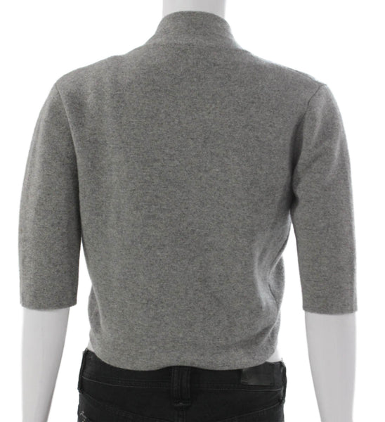 Allude Womens Cashmere Shrug Sweater Gray Collared 3/4 Sleeve Size S