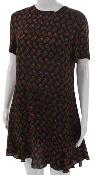 ALC Womens Black Silk Shift Dress Short Sleeve Round Neck Button Size 6
