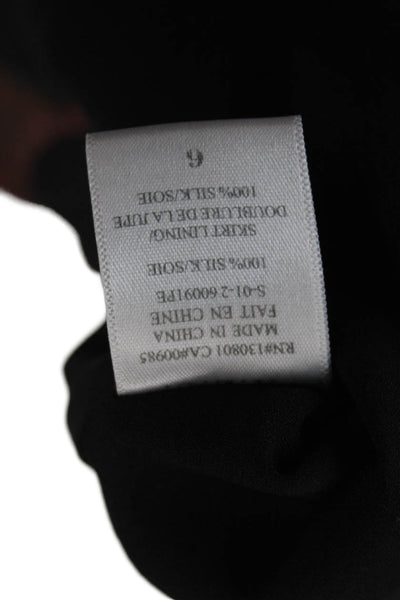 ALC Womens Black Silk Shift Dress Short Sleeve Round Neck Button Size 6