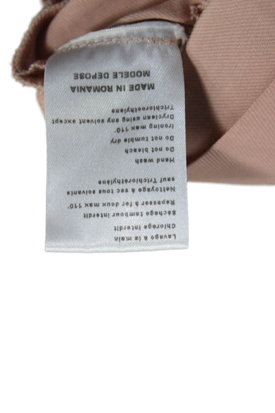 Maje Women Shift Dress Beige Silk Short Sleeve Round Neck Zip Solid Size 2