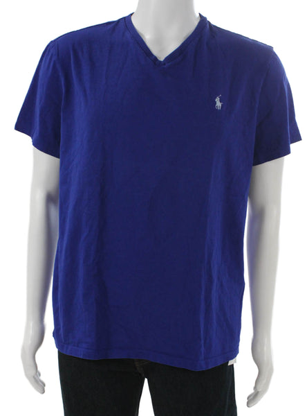 Polo Ralph Lauren Mens T-Shirt Blue V-Neck Cotton Short Sleeve Solid Size L