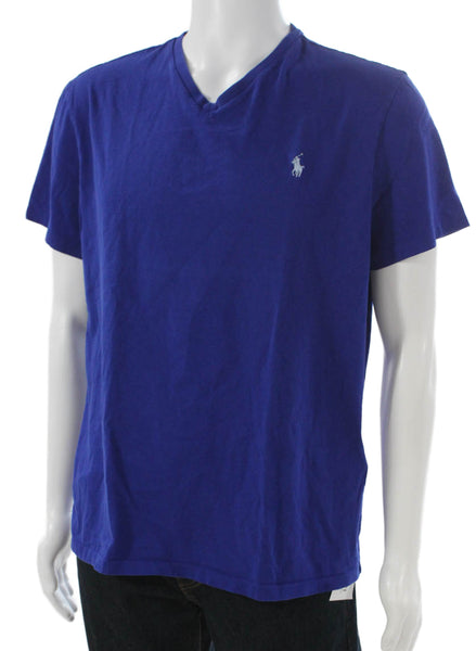 Polo Ralph Lauren Mens T-Shirt Blue V-Neck Cotton Short Sleeve Solid Size L